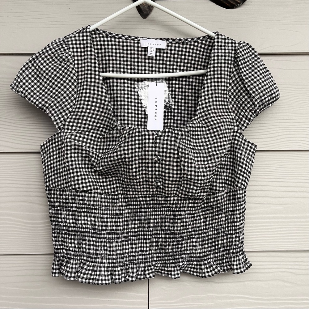 NWT Topshop Gingham Shirred Crop Top
